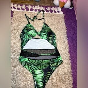 Tropical Leaf Print  adult One Piece Swimsuit